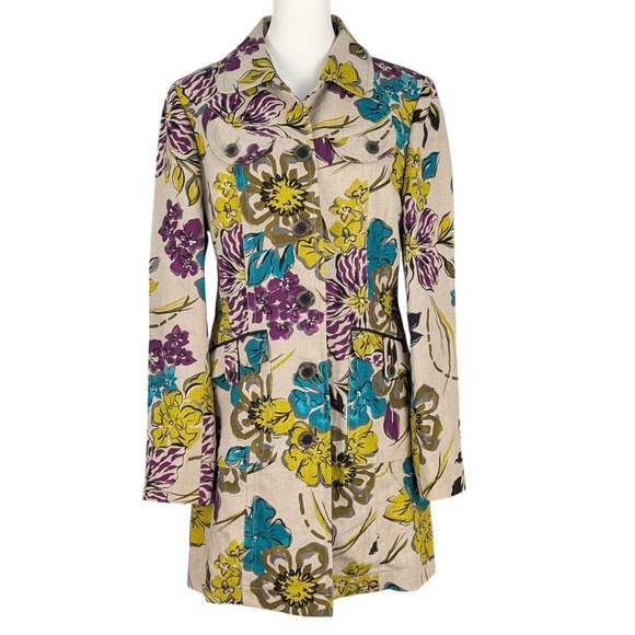 Carlisle Jackets & Blazers - Carlisle Linen Long Blazer Size 6 Floral Lightweight Jacket Buttons Pockets Chic